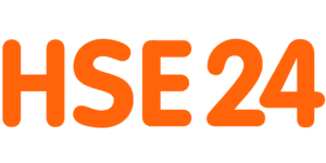 HSE24-Logo auf grünem Hintergrund.